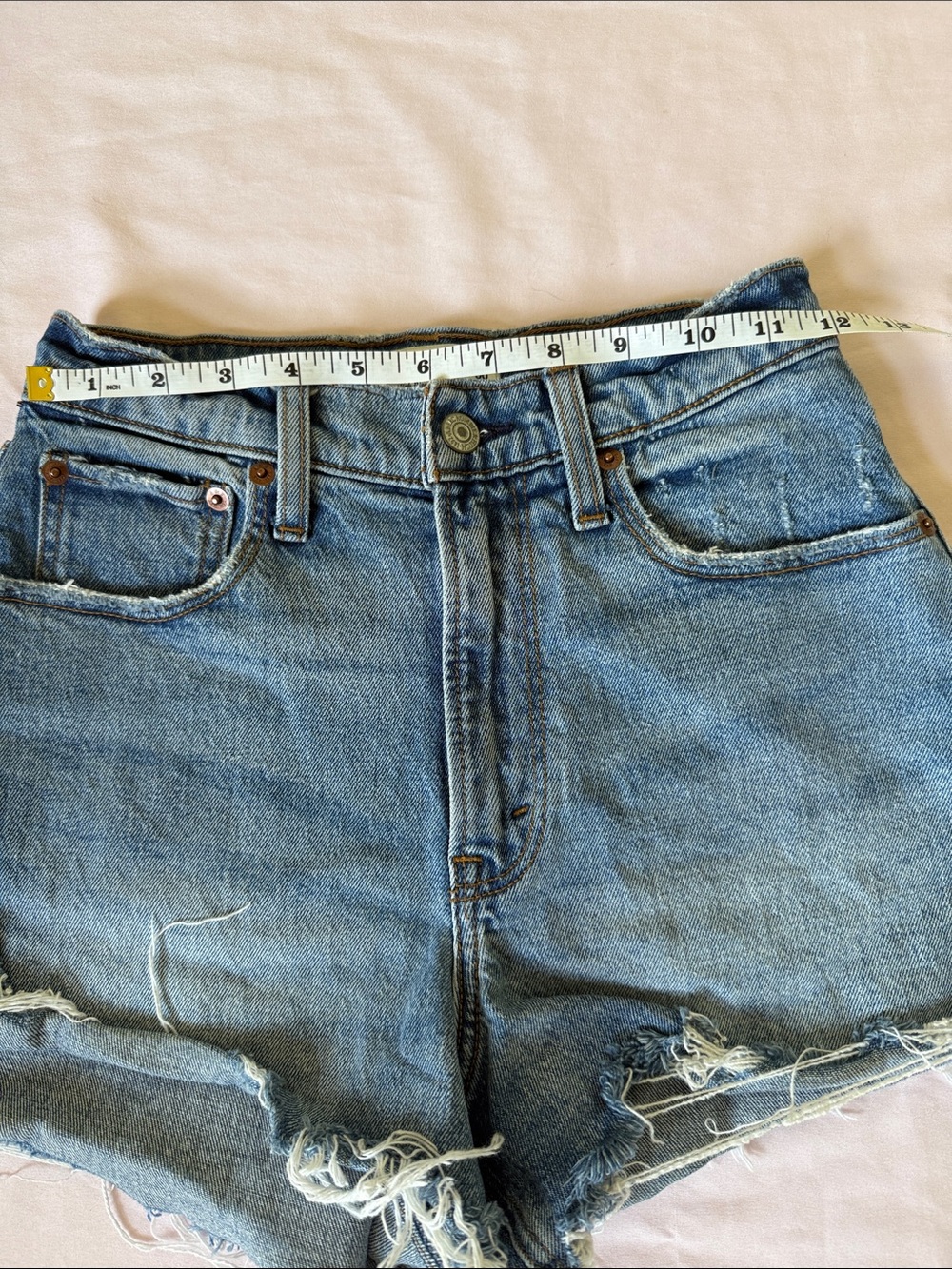 Abercrombie & Fitch Curve Love Distressed Light Blue Denim Shorts - Picture 4 of 5